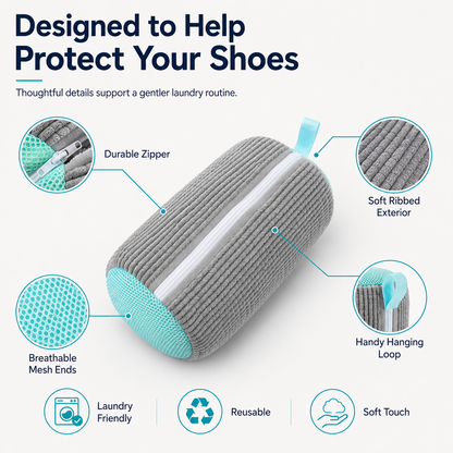 Chenille sneaker washing bag with breathable mesh ends