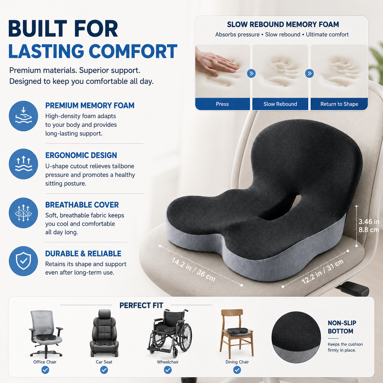 🔥49% off on the last day| Sitting All Day? This Cushion Helps Relieve Back & Tailbone Pressure Instantly