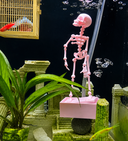 Action Skeleton Aquarium Ornament — Air-Driven Moving Skeleton Fish Tank Bubbler Decoration for Fresh & Saltwater Aquariums