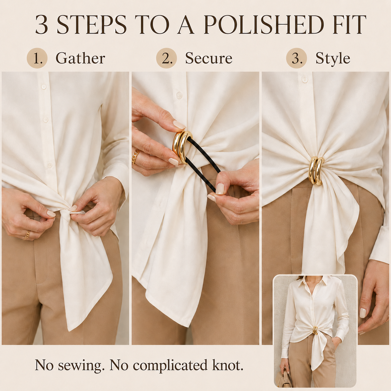 ✨ 2026 Viral Gold Double-Ring Shirt Cinch Clip – Style Any Shirt in Seconds