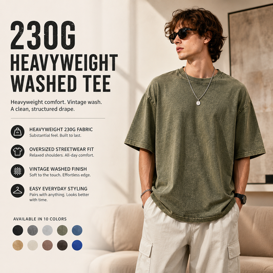 230G Heavyweight Washed T-Shirt – Oversized Vintage Tee