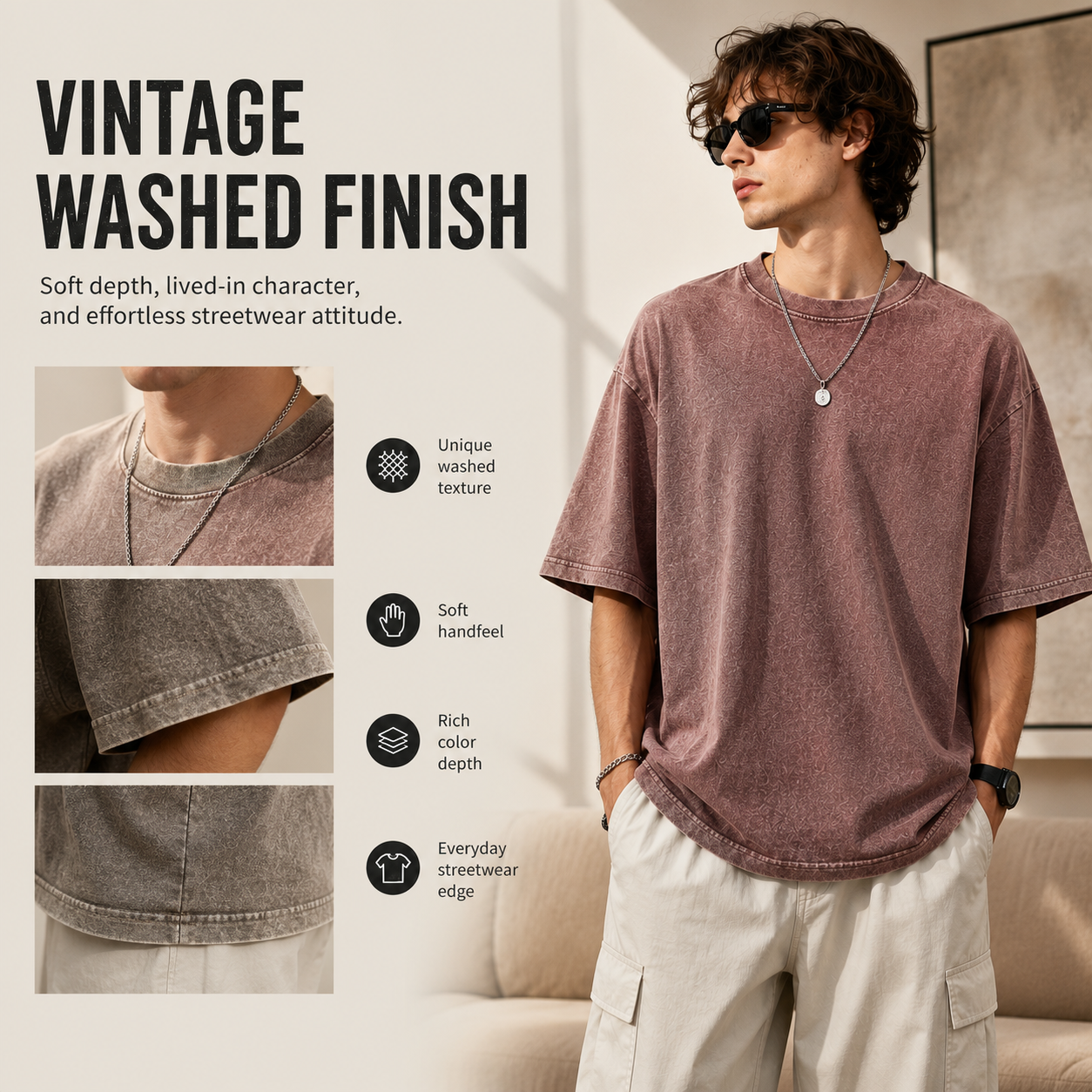 230G Heavyweight Washed T-Shirt – Oversized Vintage Tee