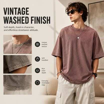 230G Heavyweight Washed T-Shirt – Oversized Vintage Tee