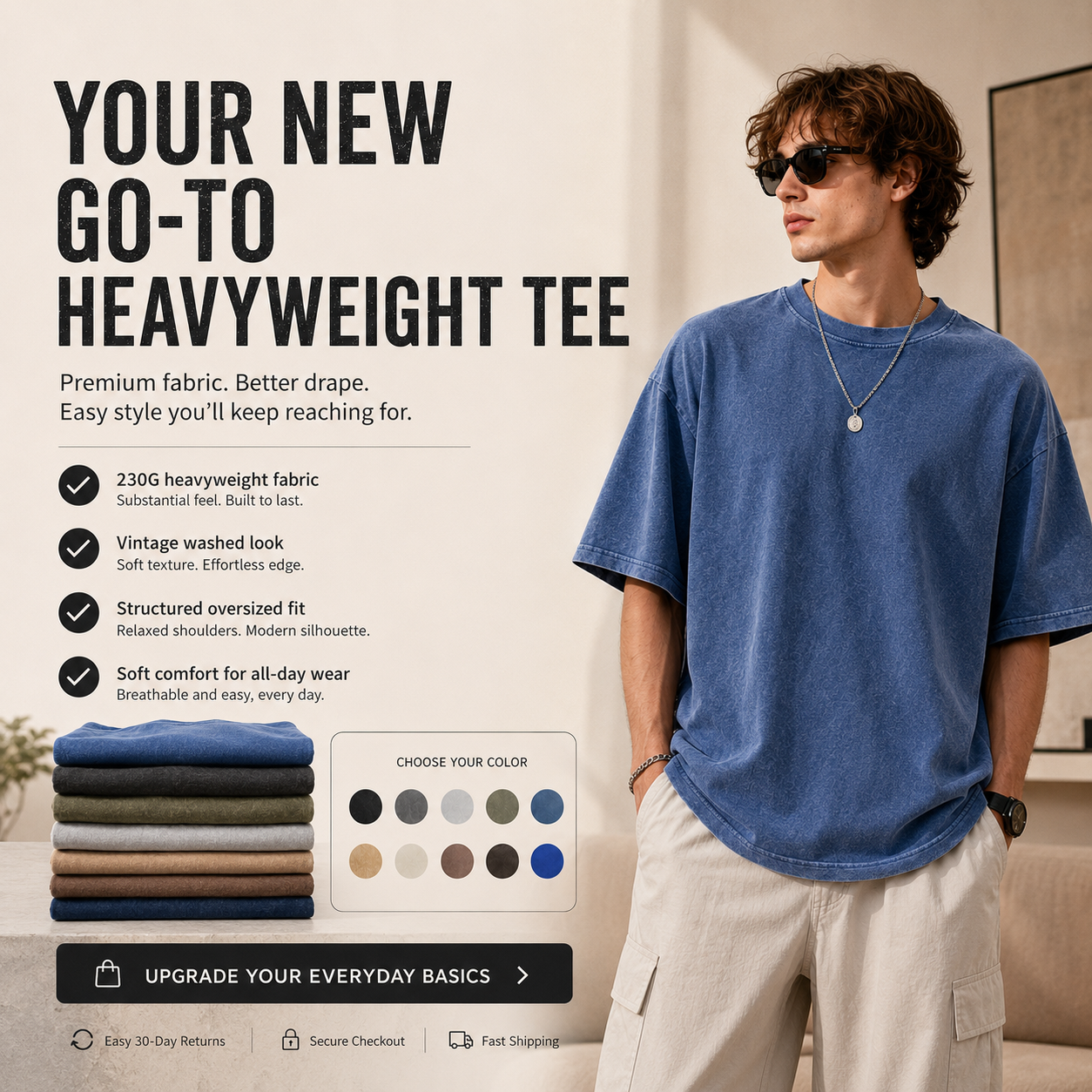 230G Heavyweight Washed T-Shirt – Oversized Vintage Tee