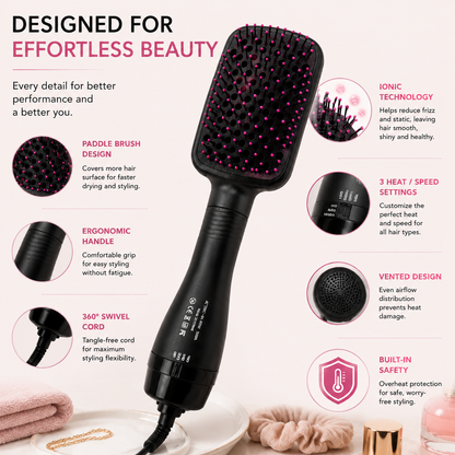 ✨ 2-in-1 Hot Air Brush Hair Dryer for Smooth Salon Style Hair