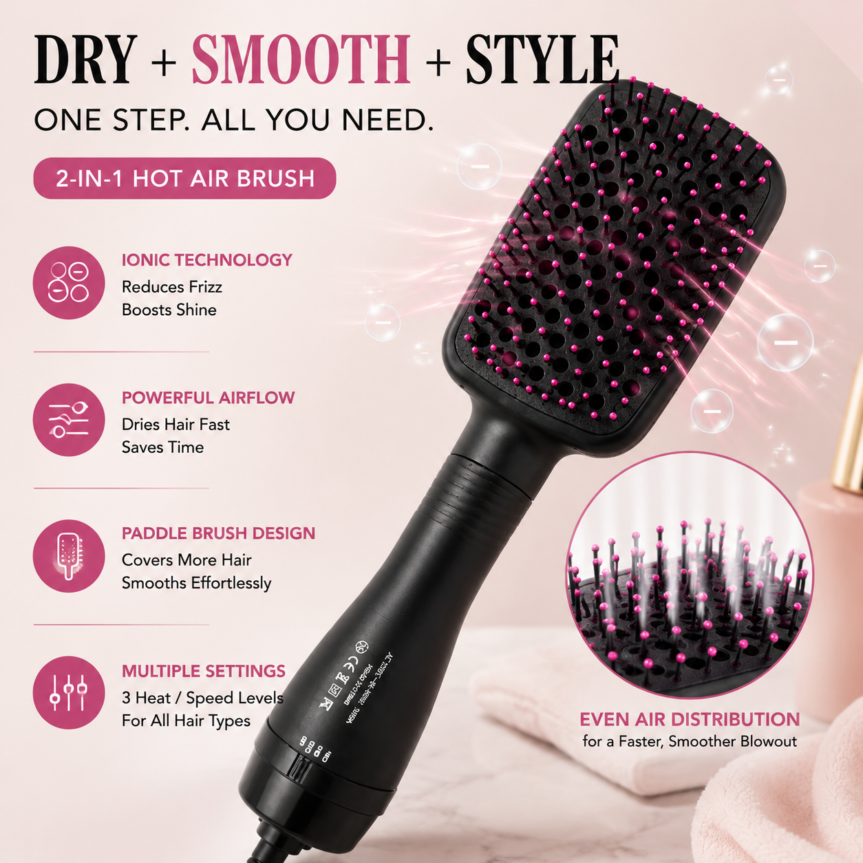 ✨ 2-in-1 Hot Air Brush Hair Dryer for Smooth Salon Style Hair
