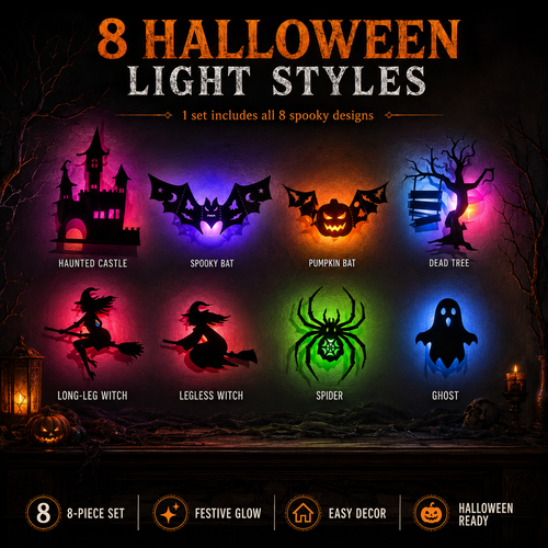 🔥 8-in-1 Halloween Glow Decor Set – Turn Any Space Spooky in Seconds