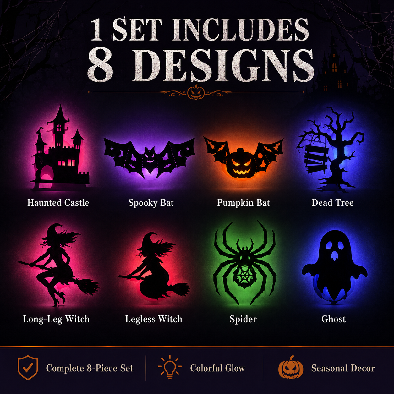 🔥 8-in-1 Halloween Glow Decor Set – Turn Any Space Spooky in Seconds