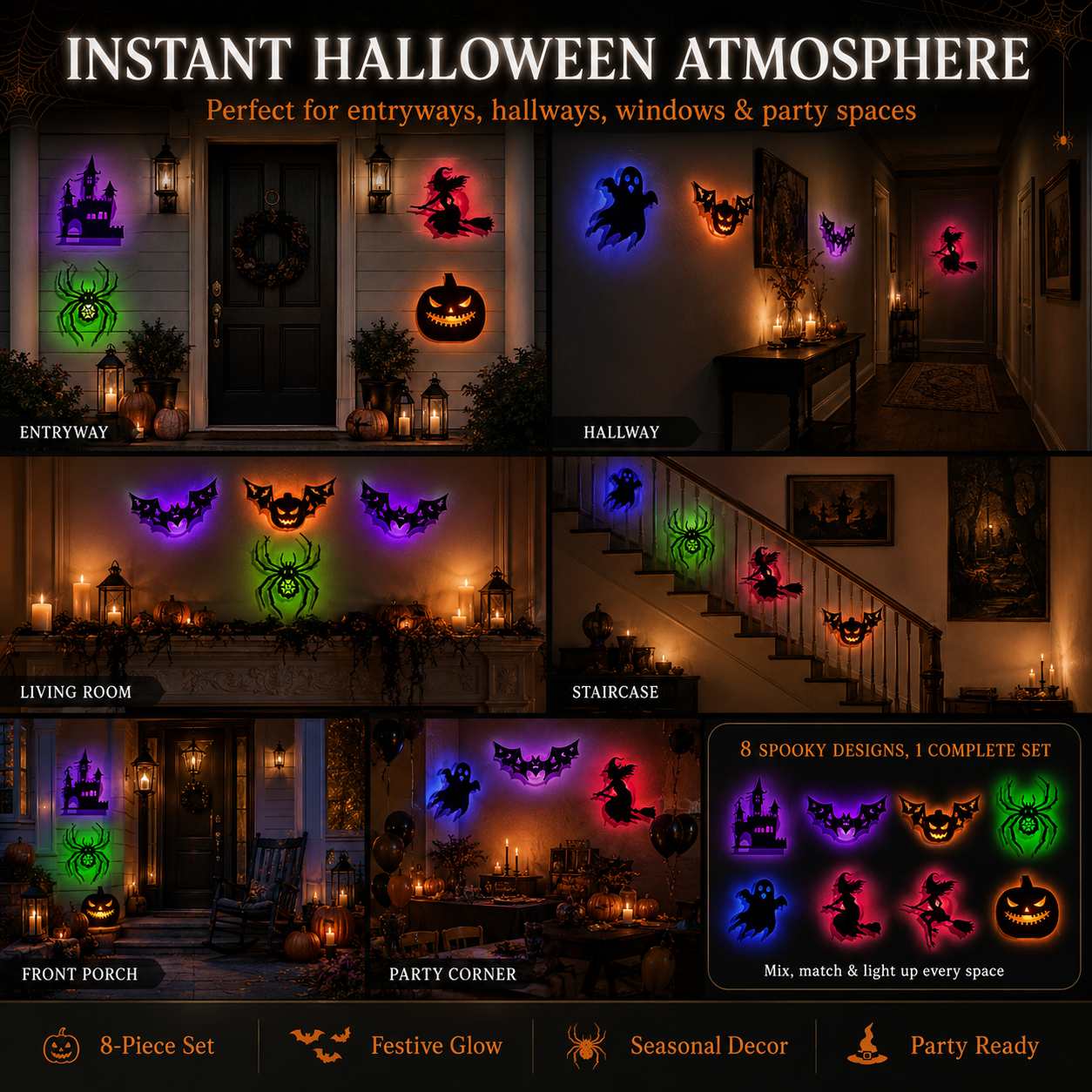 🔥 8-in-1 Halloween Glow Decor Set – Turn Any Space Spooky in Seconds
