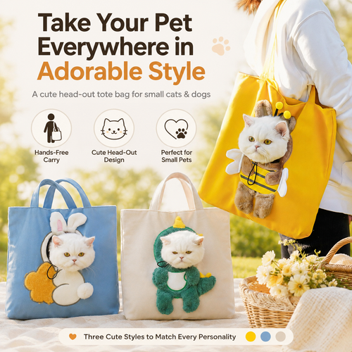 🐾 2026 Viral Head-Out Pet Carrier Tote – Cute Shoulder Bag for Cats & Small Dogs