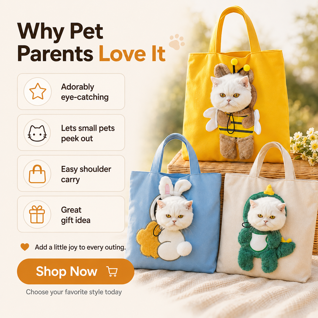 🐾 2026 Viral Head-Out Pet Carrier Tote – Cute Shoulder Bag for Cats & Small Dogs