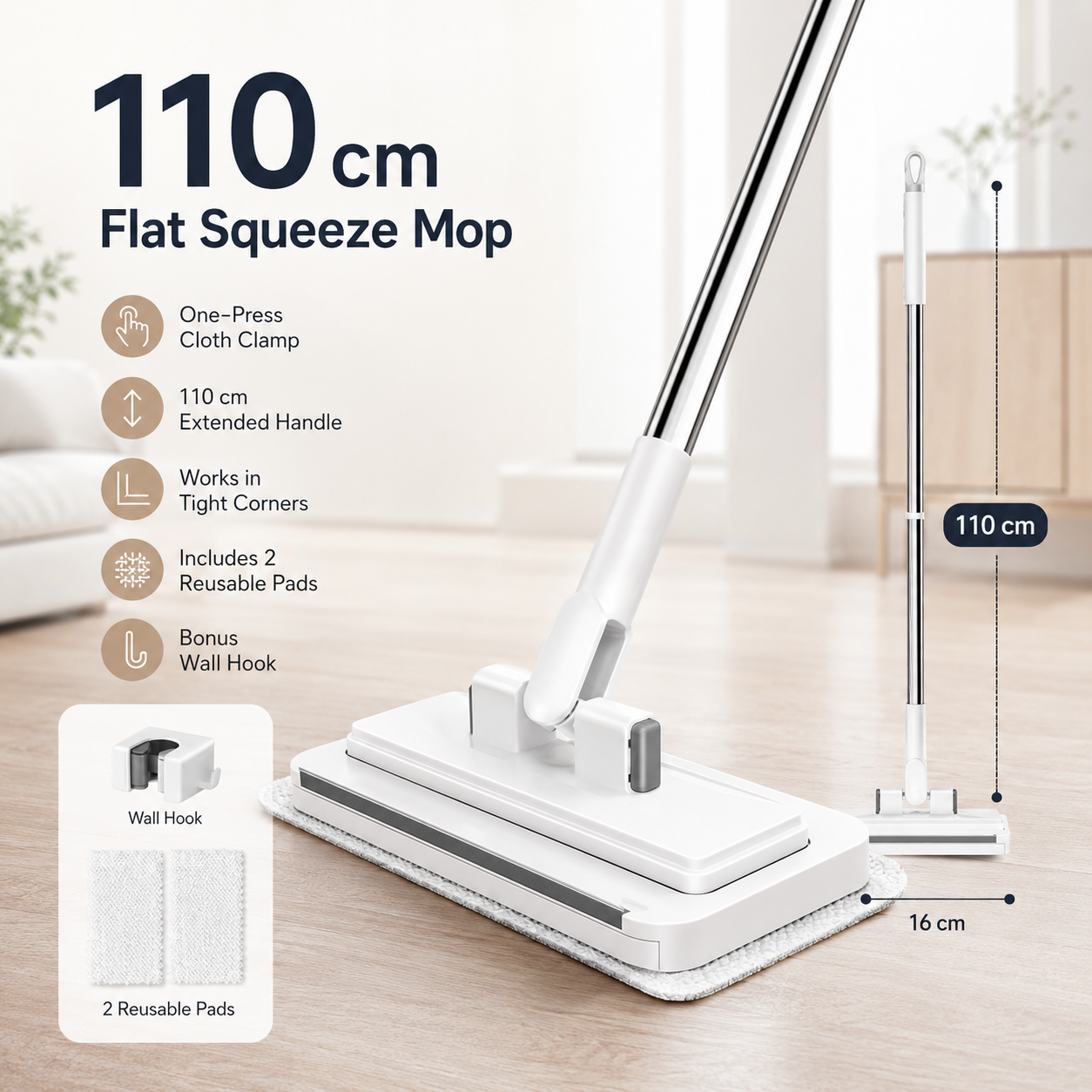 ✨ Slim Flat Floor Mop – 360° Flexible Wet & Dry Cleaning