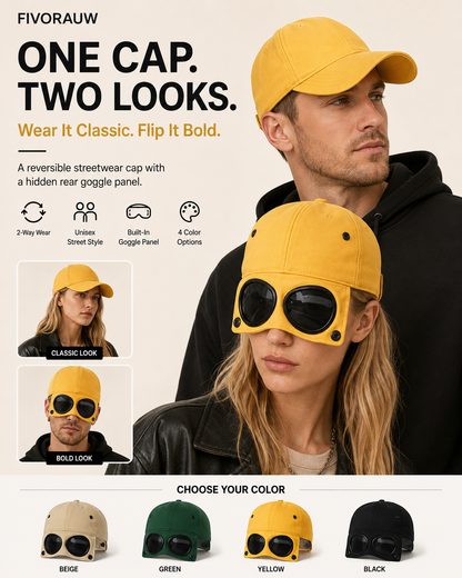 🧢 2-Way Streetwear Goggle Cap – One Cap, Two Looks