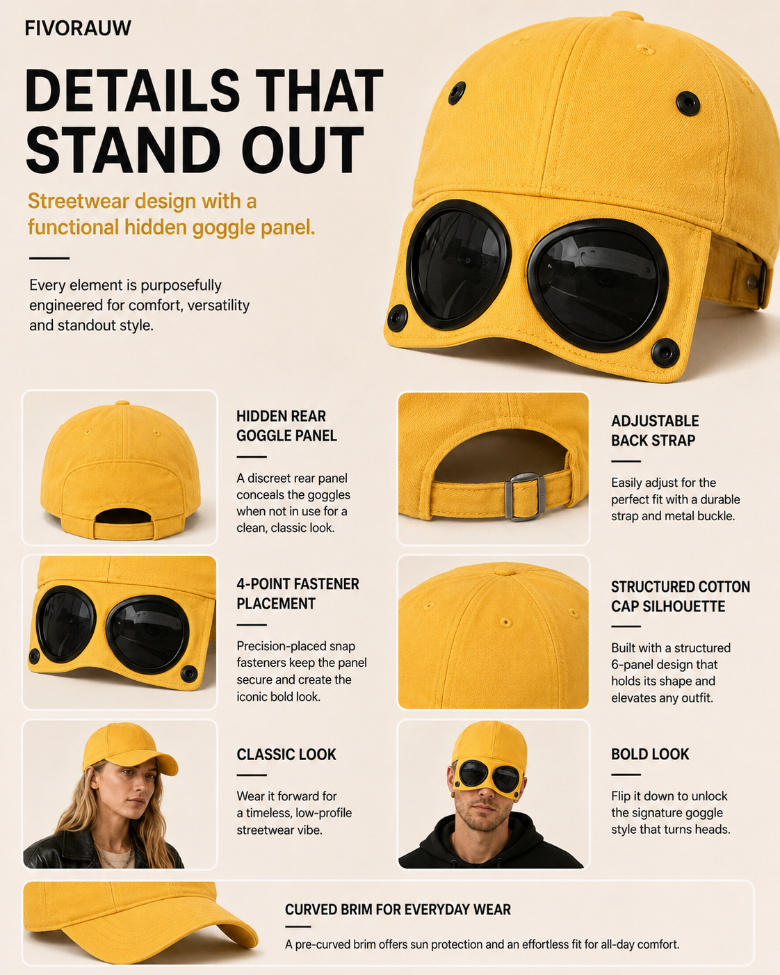 🧢 2-Way Streetwear Goggle Cap – One Cap, Two Looks