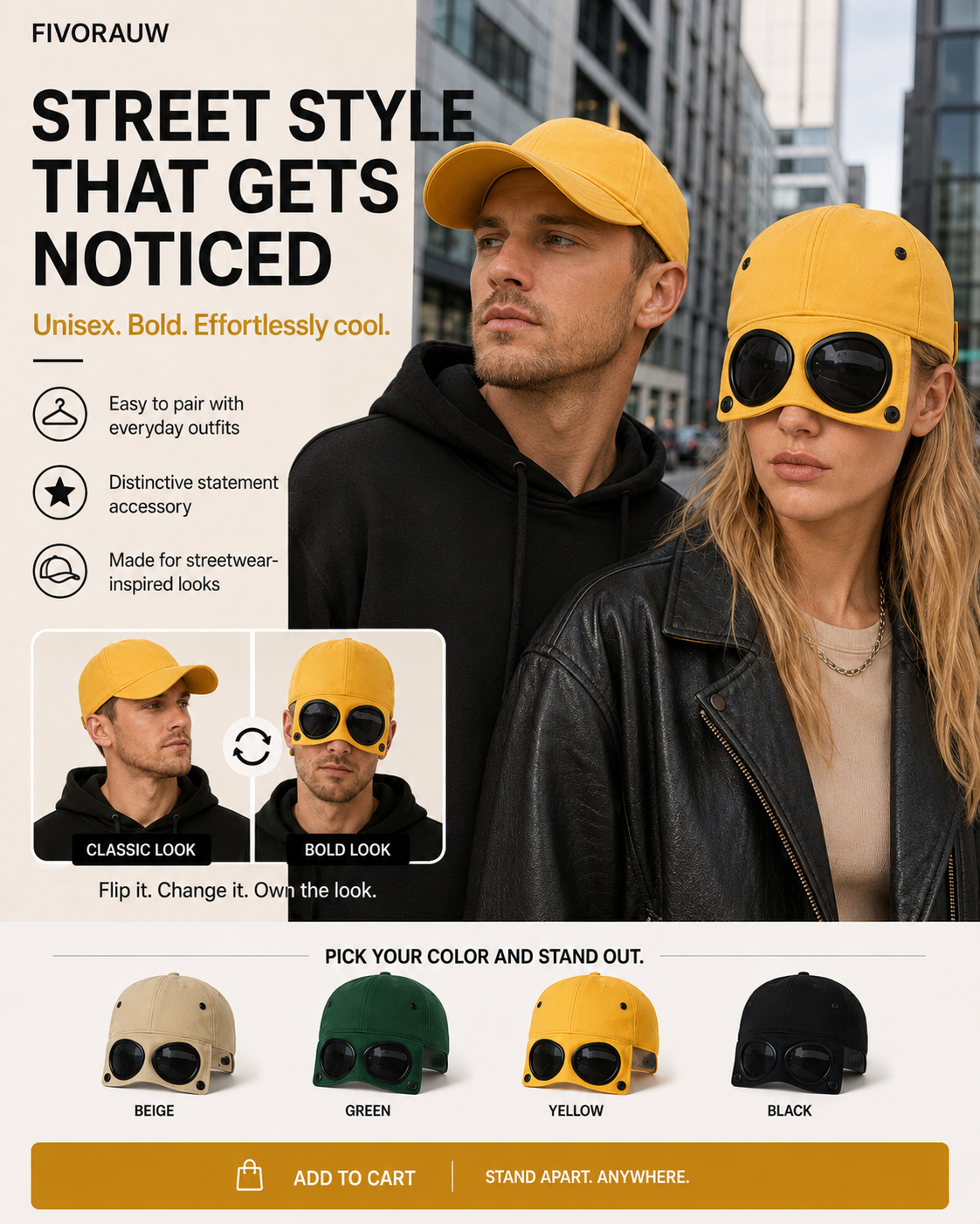 🧢 2-Way Streetwear Goggle Cap – One Cap, Two Looks