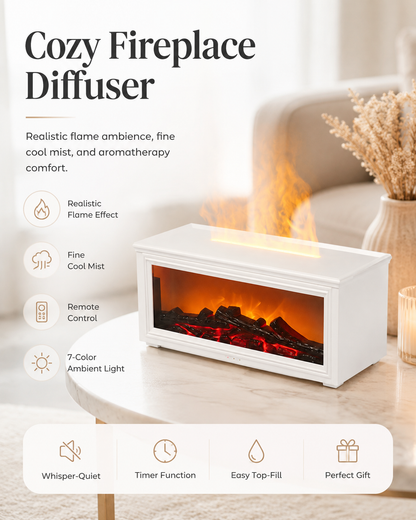 Cozy Fireplace Diffuser with Remote & 7-Color Ambient Light