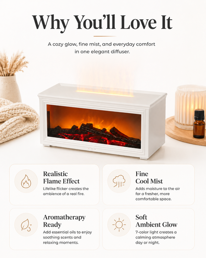 Cozy Fireplace Diffuser with Remote & 7-Color Ambient Light