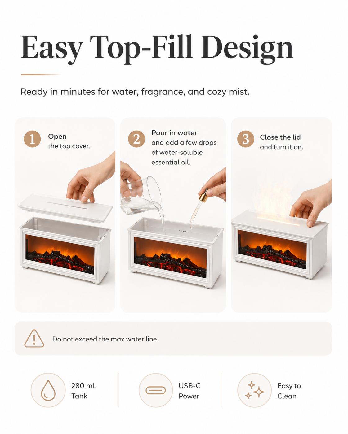 Cozy Fireplace Diffuser with Remote & 7-Color Ambient Light