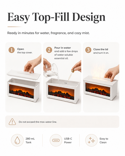 Cozy Fireplace Diffuser with Remote & 7-Color Ambient Light