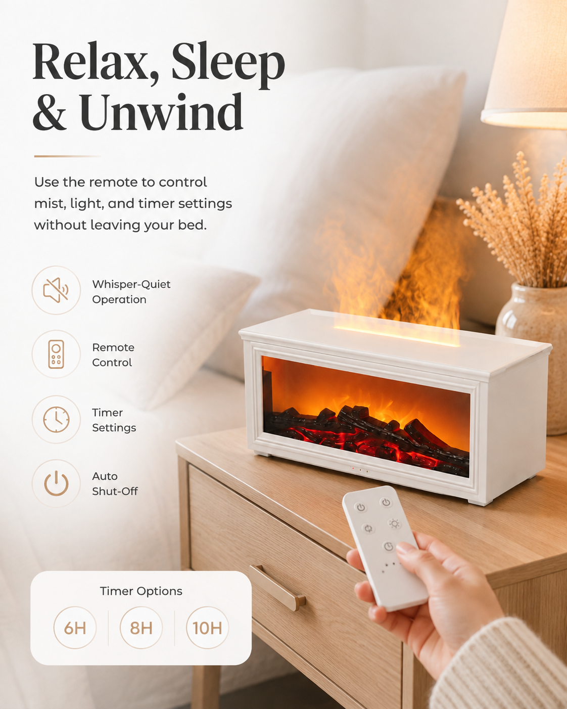 Cozy Fireplace Diffuser with Remote & 7-Color Ambient Light