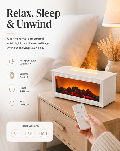 Cozy Fireplace Diffuser with Remote & 7-Color Ambient Light