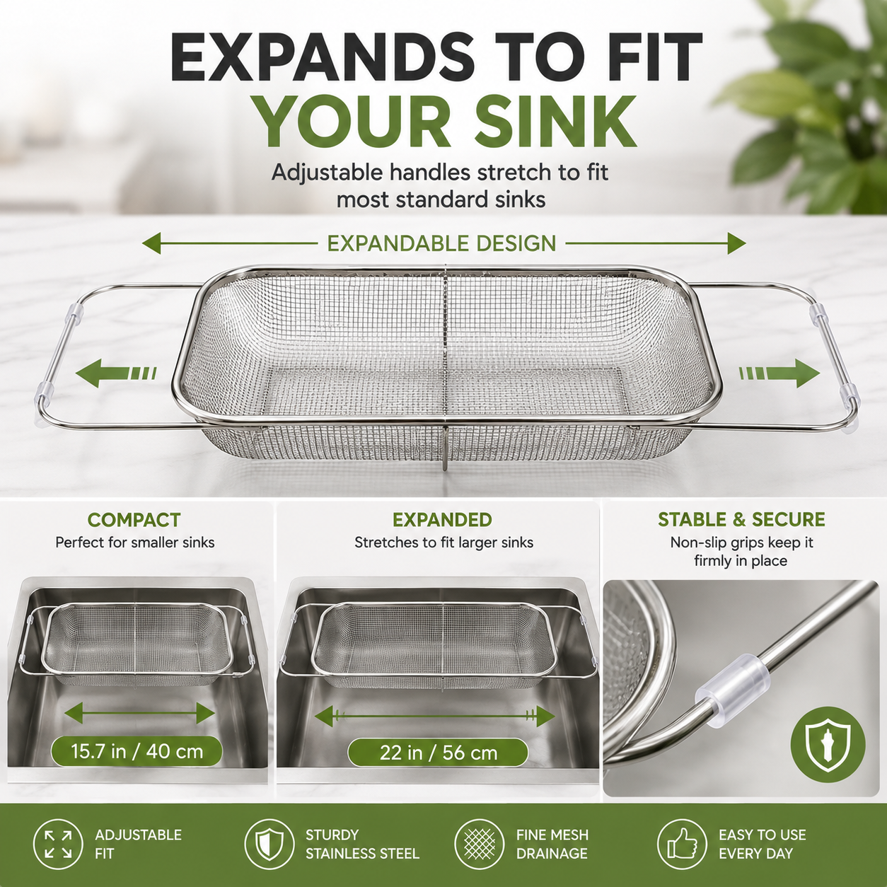 ✨ Expandable Over-the-Sink Colander – Rinse, Drain & Prep Without the Mess