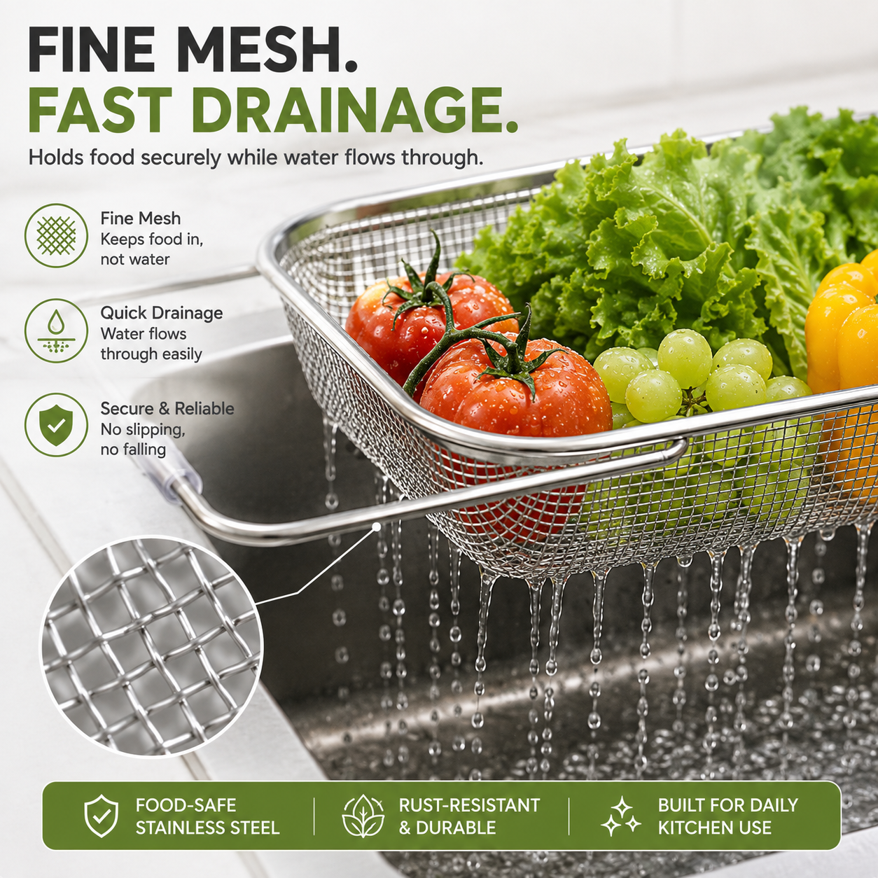 ✨ Expandable Over-the-Sink Colander – Rinse, Drain & Prep Without the Mess