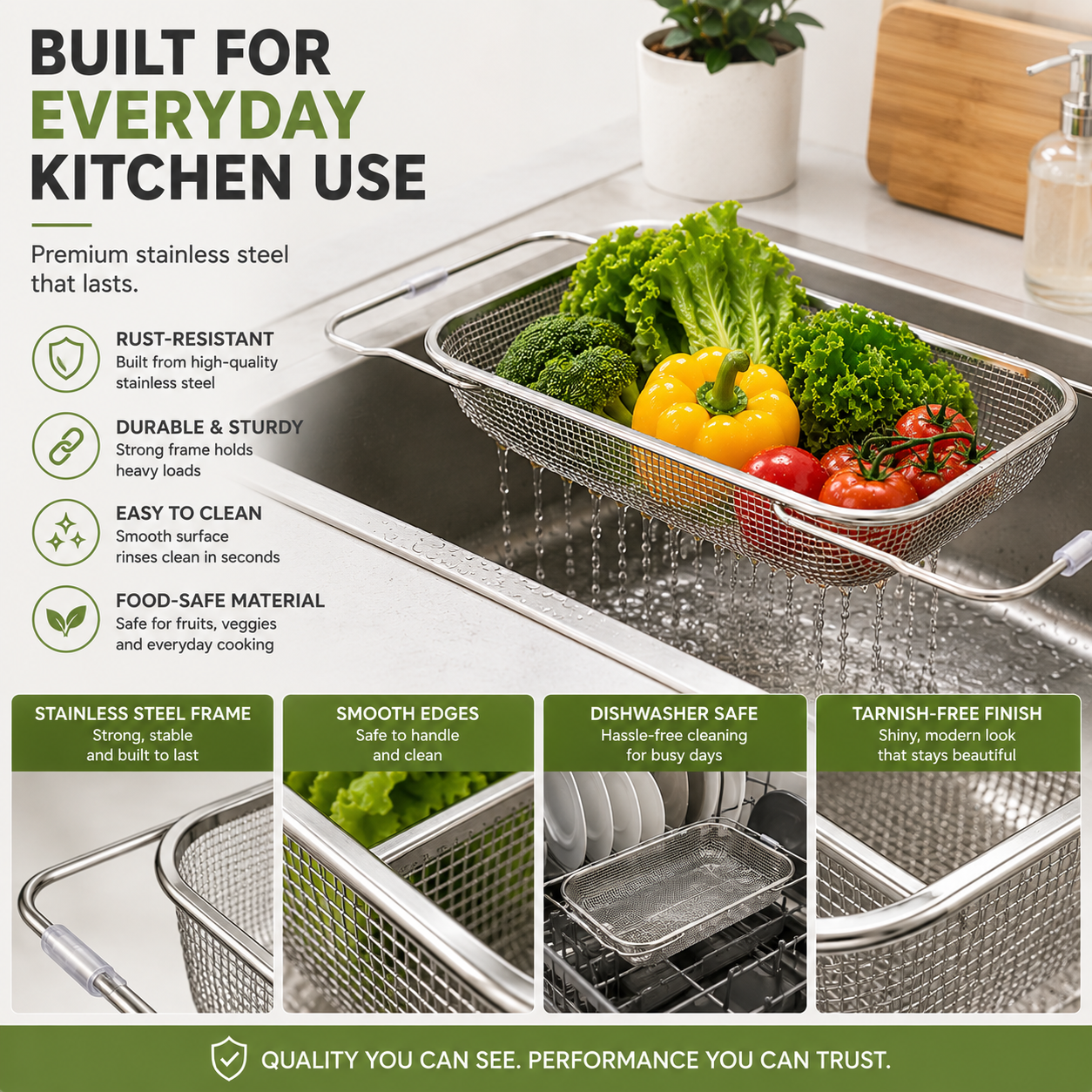 ✨ Expandable Over-the-Sink Colander – Rinse, Drain & Prep Without the Mess