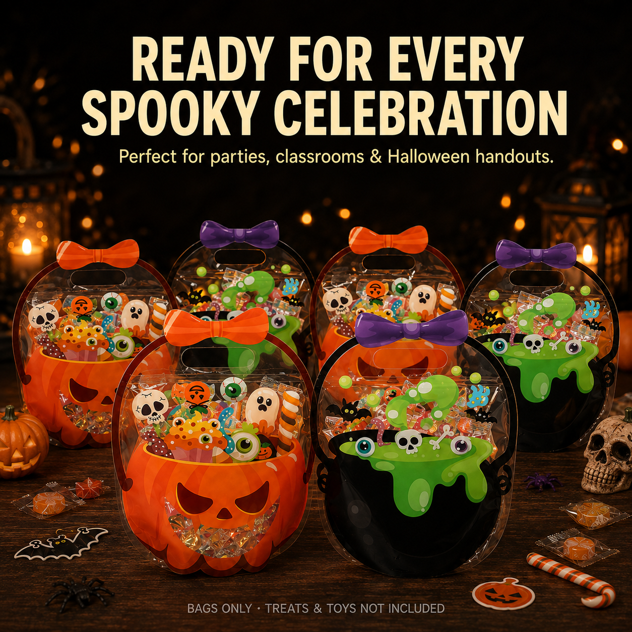 🎃 Halloween Trick or Treat Goodie Bags – Large Reusable Candy Bags with Handles