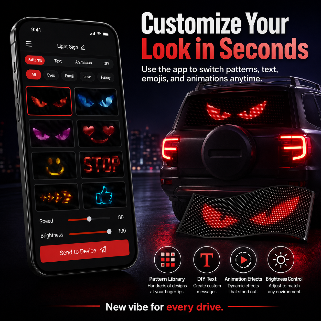 ✨🔥App-Controlled Smart Car LED Sign – Customizable Display⚡