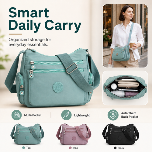 🛍️Multi-Pocket Crossbody Bag – Lightweight Nylon Shoulder Bag