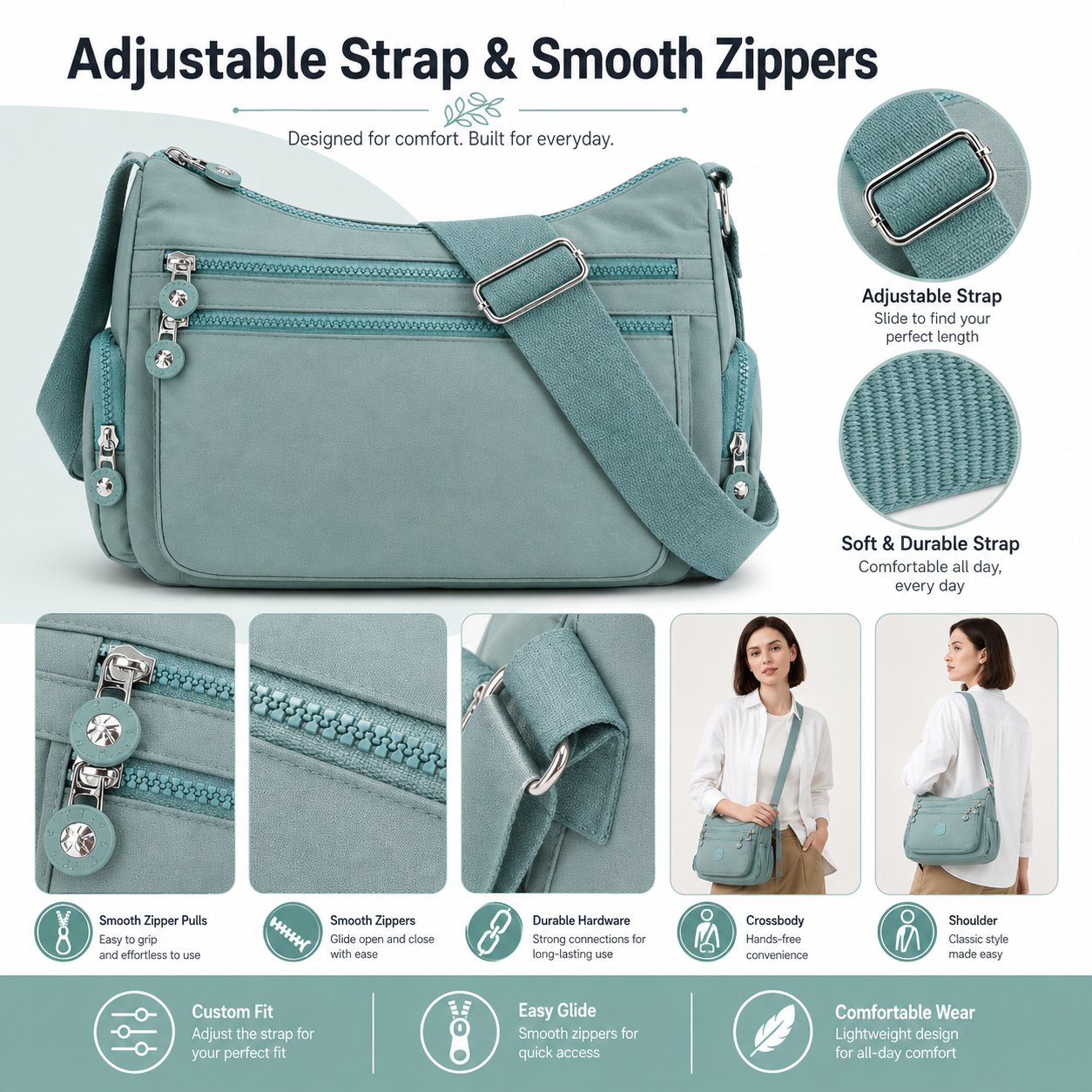 🛍️Multi-Pocket Crossbody Bag – Lightweight Nylon Shoulder Bag