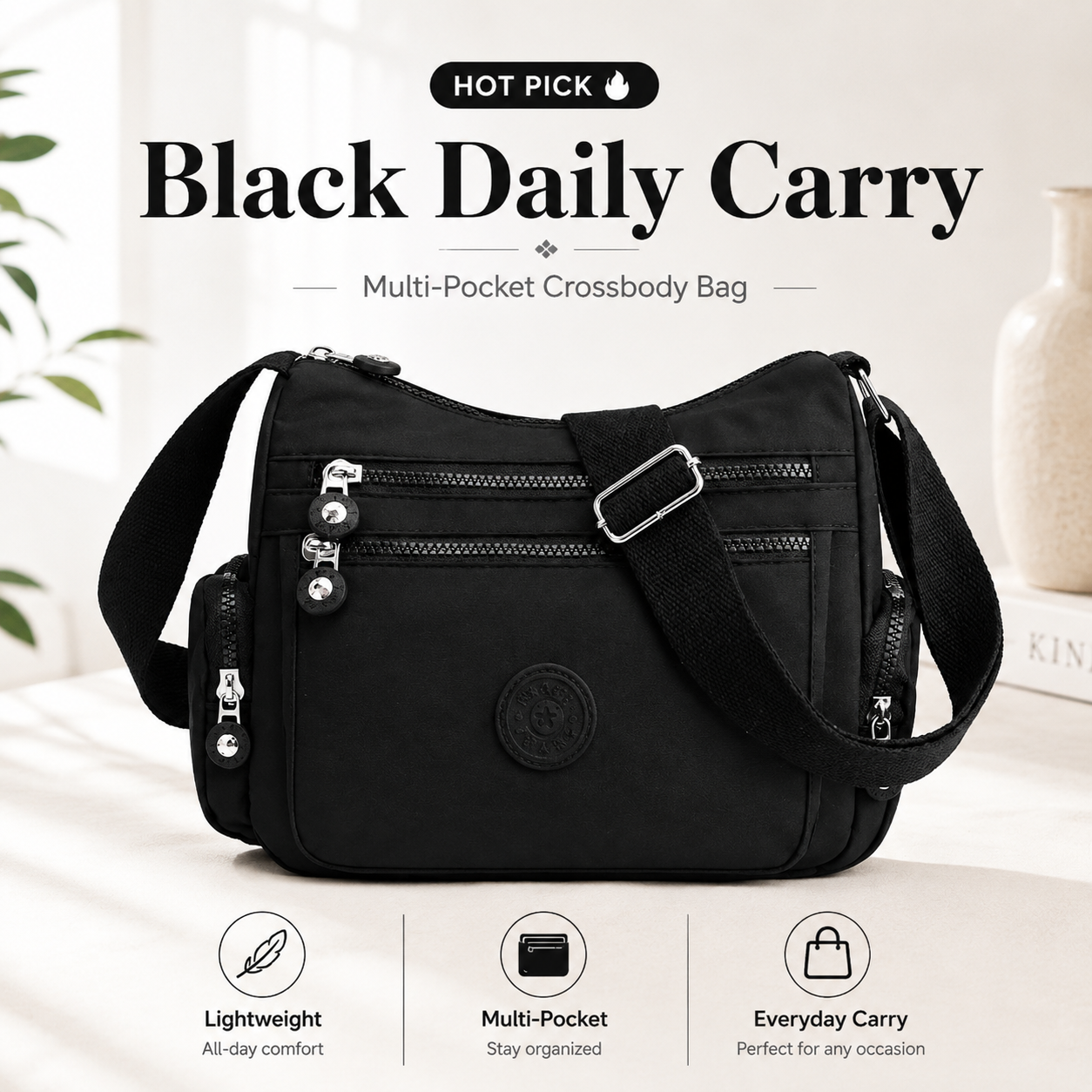 🛍️Multi-Pocket Crossbody Bag – Lightweight Nylon Shoulder Bag