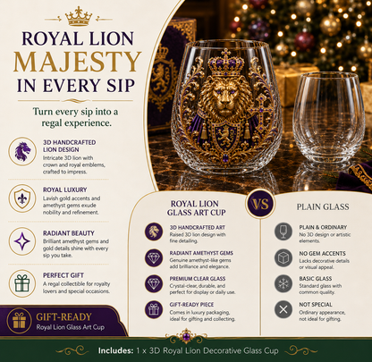 🦁 3D Royal Lion Whiskey Glass | Crowned Lion Art Cup
