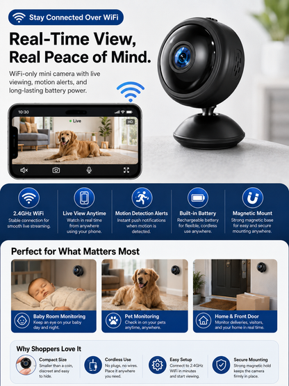 2026 Mini Magnetic WiFi Camera | Built-In Battery & Live View