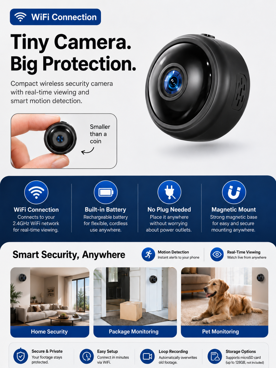 2026 Mini Magnetic WiFi Camera | Built-In Battery & Live View