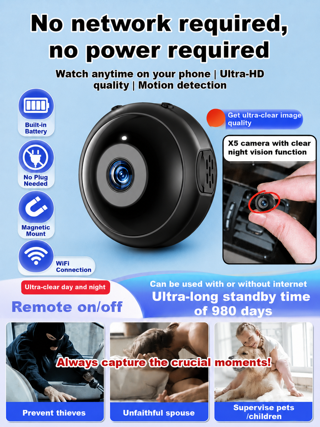 2026 Mini Magnetic WiFi Camera | Built-In Battery & Live View