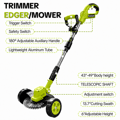 🌿⚡21V 3-in-1 Cordless String Trimmer, Edger & Mini Mower – 2 Batteries Included
