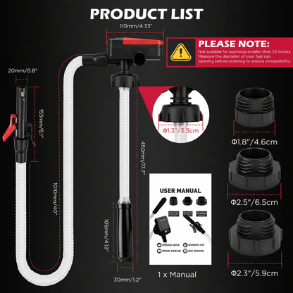 ⛽Automatic Transfer Pump Powered - Auto-Stop Sensor, 3.2 GPM Efficient Transmission