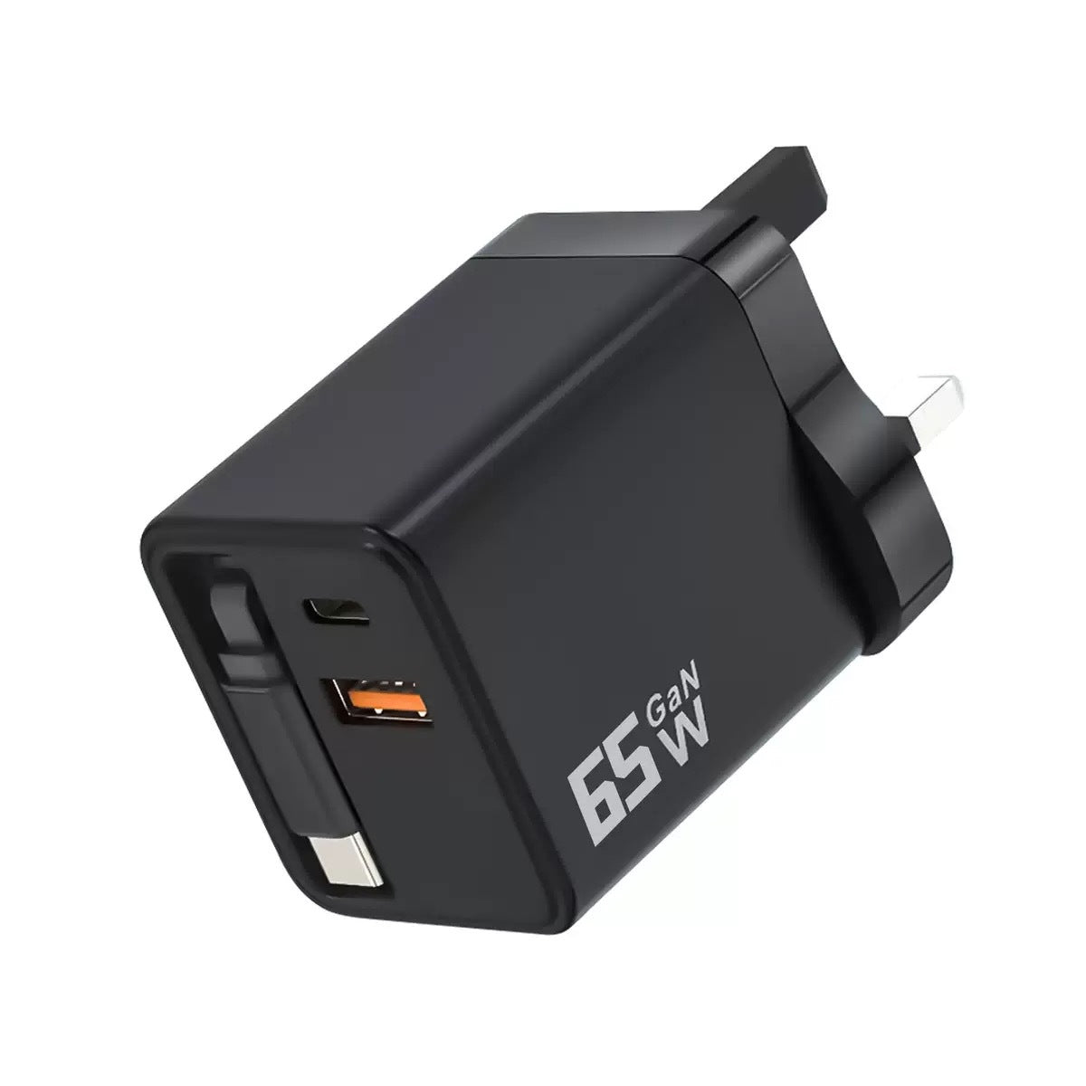 65W GaN Retractable USB-C Travel Charger | 3-in-1