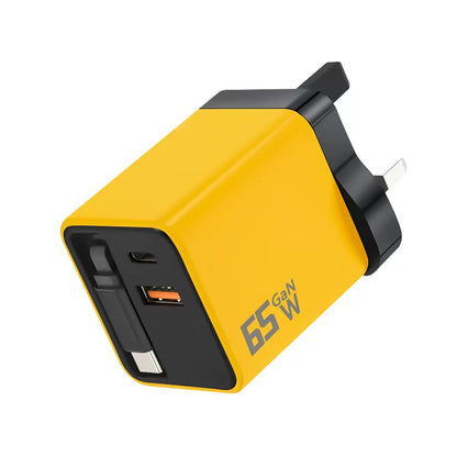 65W GaN Retractable USB-C Travel Charger | 3-in-1