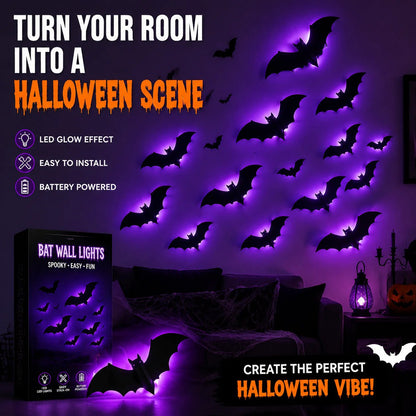 Halloween decorative items - 3D black bat wall stickers with LED lights