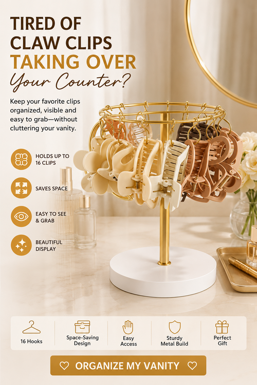 16-Hook Claw Clip Organizer | Vanity Hair Clip Holder