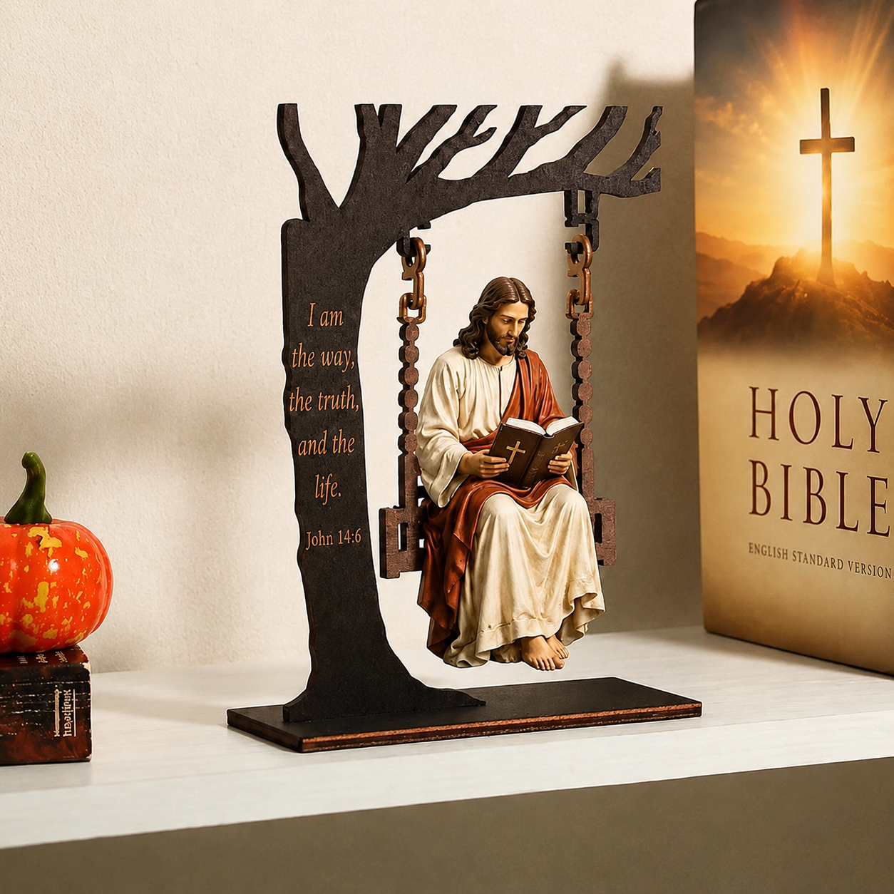 Jesus Swing Ornament – John 14:6 Faith Table Decor | Christian Bible Verse Home Decoration