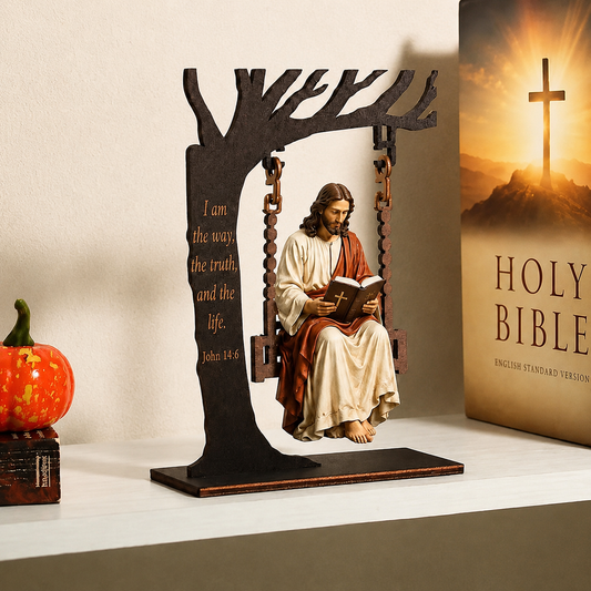 Jesus Swing Ornament – John 14:6 Faith Table Decor | Christian Bible Verse Home Decoration