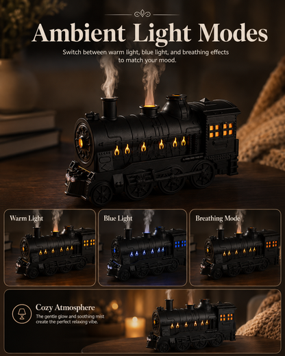 Vintage Train Aroma Diffuser with Jellyfish Mist & Remote Control