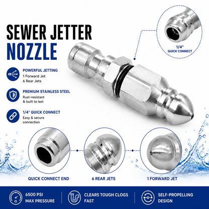 🚿 6500 PSI Sewer Jetter Nozzle – 1/4" Quick Connect Drain Cleaning Attachment