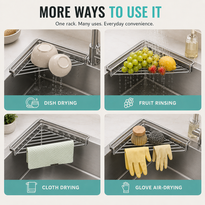 Stainless Steel Corner Sink Drying Rack | Space-Saving Organizer