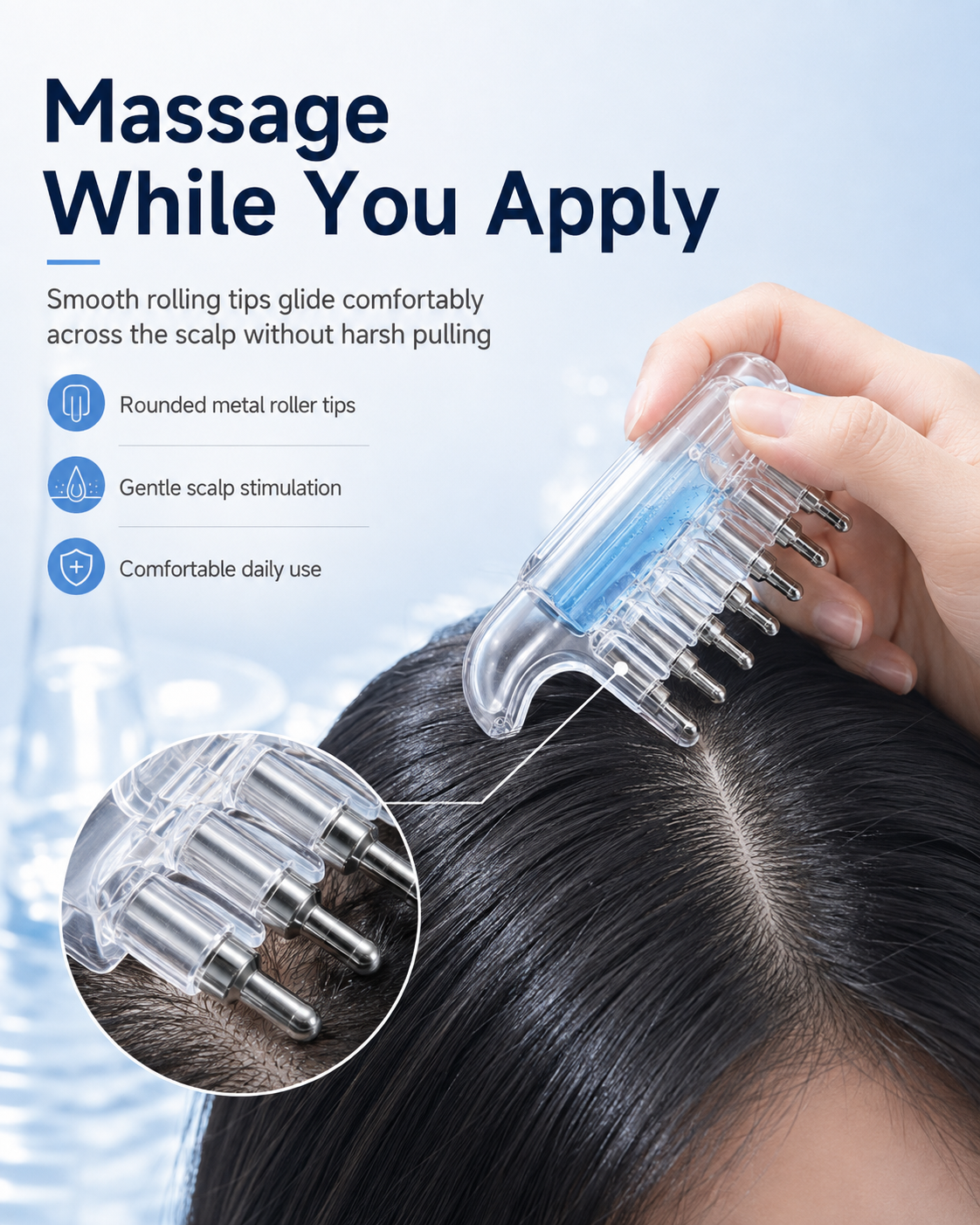 Scalp Serum Applicator Comb with Rolling Tips | Root Care Tool