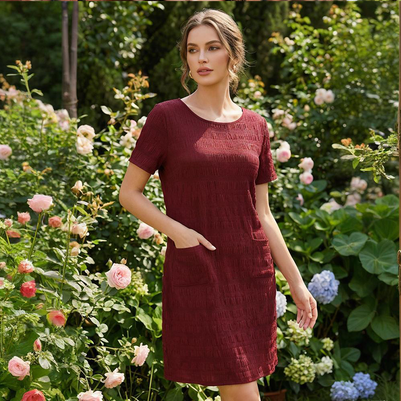 Women's Textured Knee-Length Crew-Neck Dress